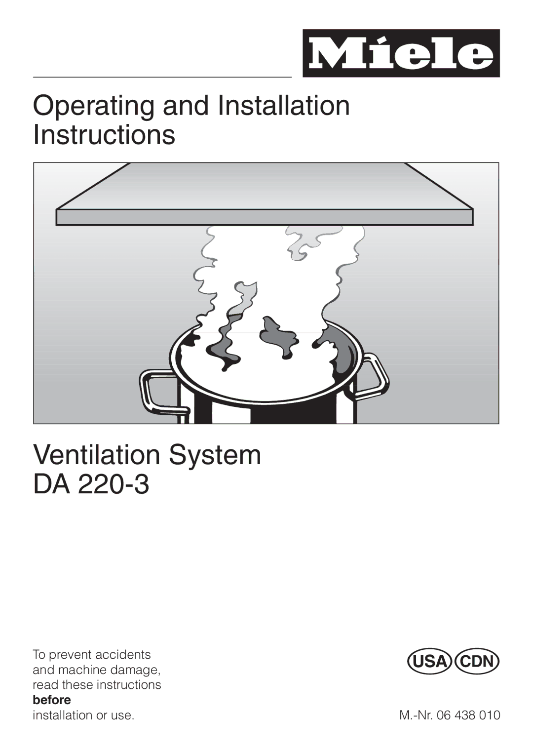 Miele DA220-3 installation instructions Operating and Installation Instructions Ventilation System 