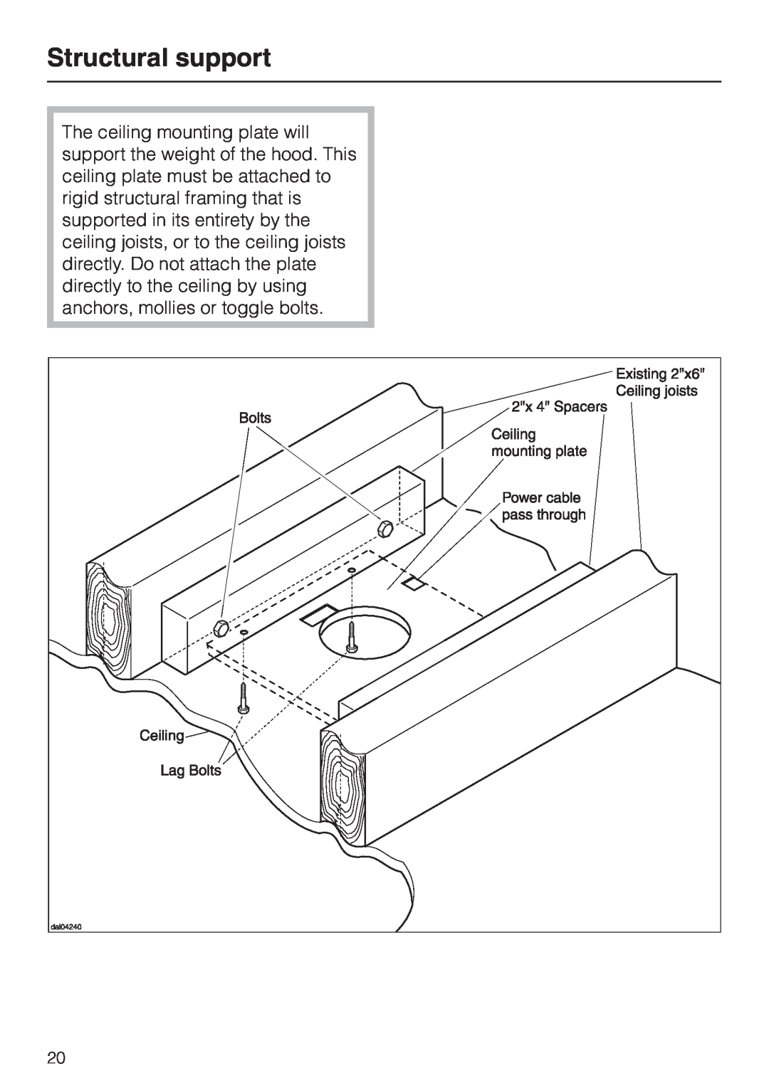 Miele DA220-3 installation instructions Structural support 