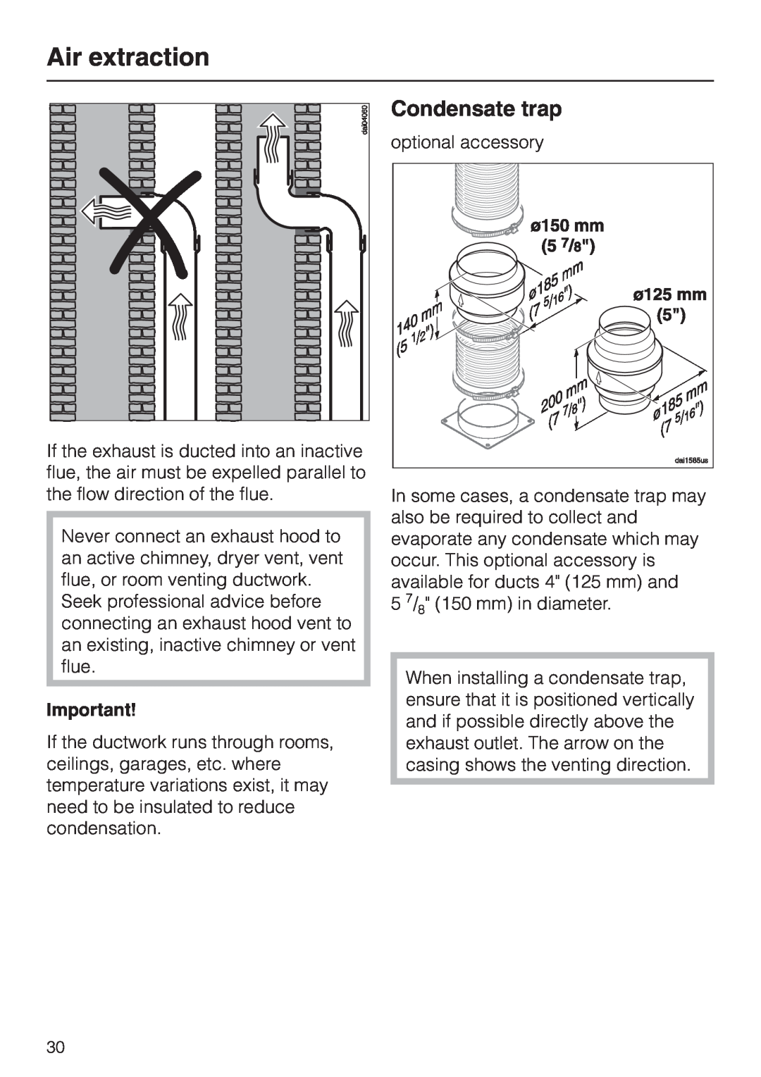 Miele DA220-3 installation instructions Condensate trap, Air extraction 