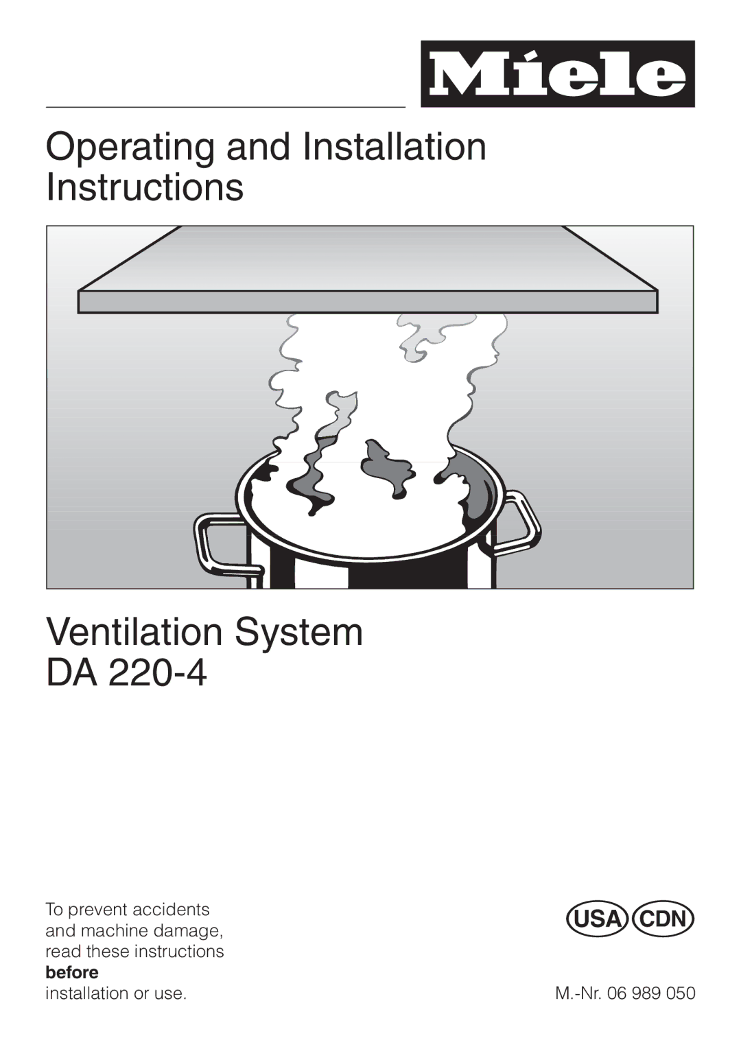 Miele DA220-4 installation instructions Operating and Installation Instructions Ventilation System 