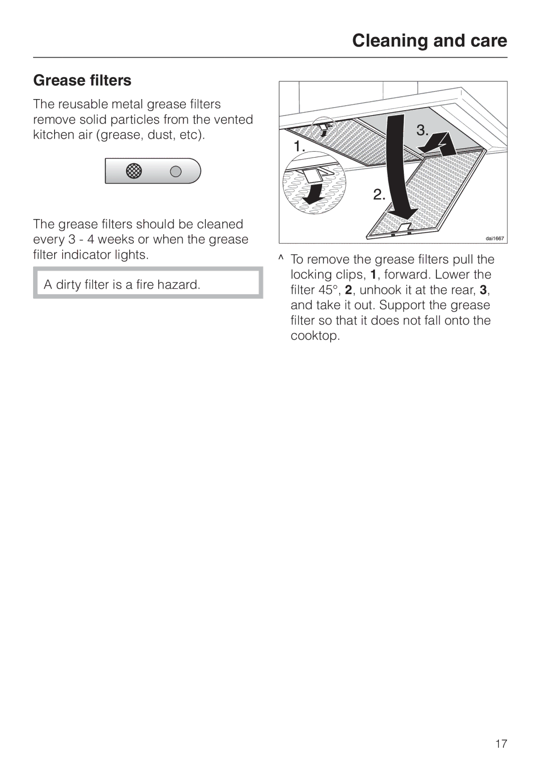 Miele DA220-4 installation instructions Grease filters 