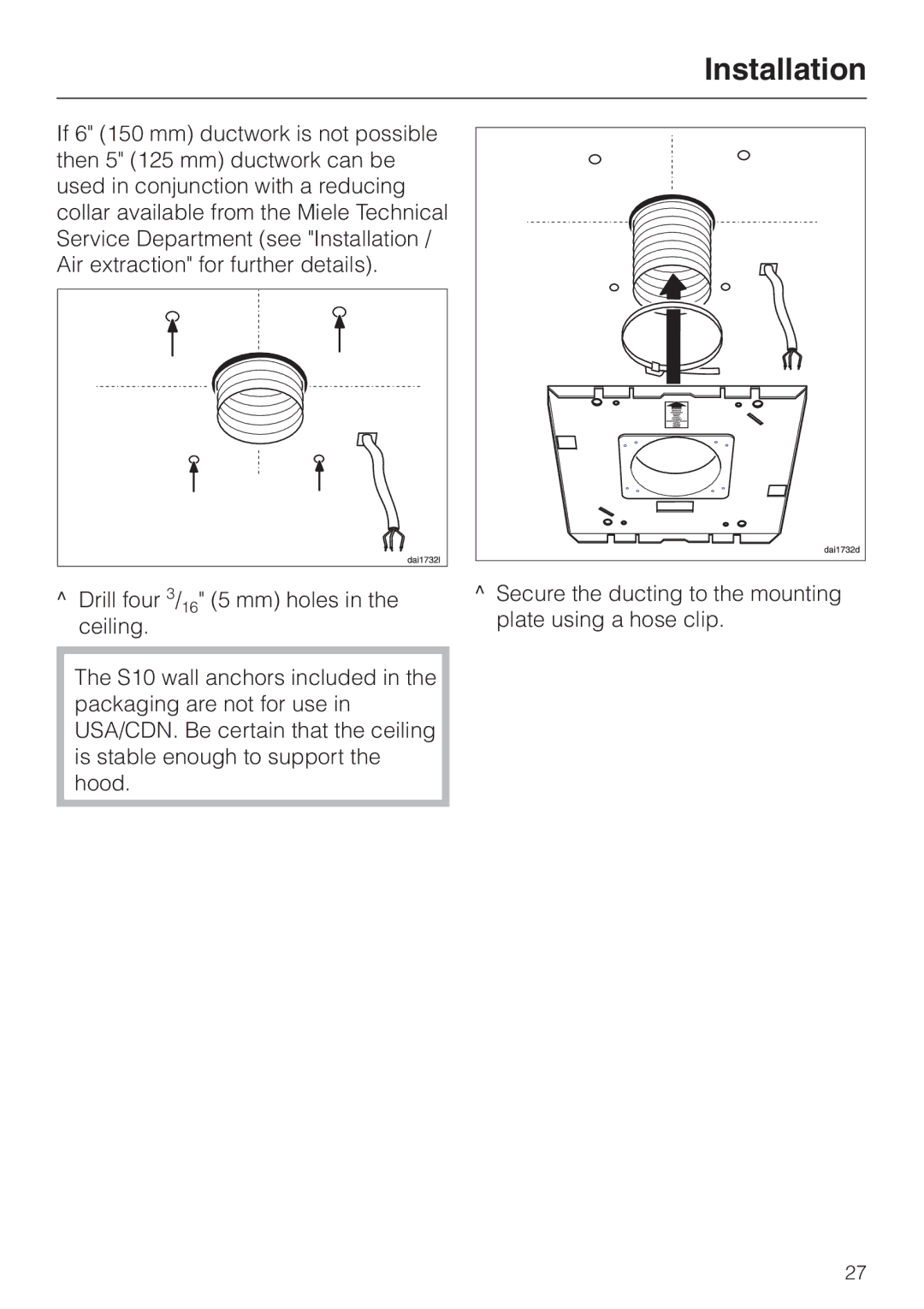 Miele DA220-4 installation instructions Installation 