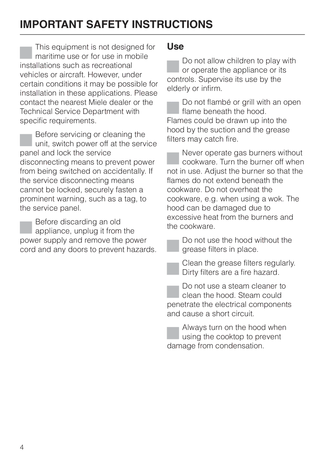 Miele DA220-4 installation instructions Use 