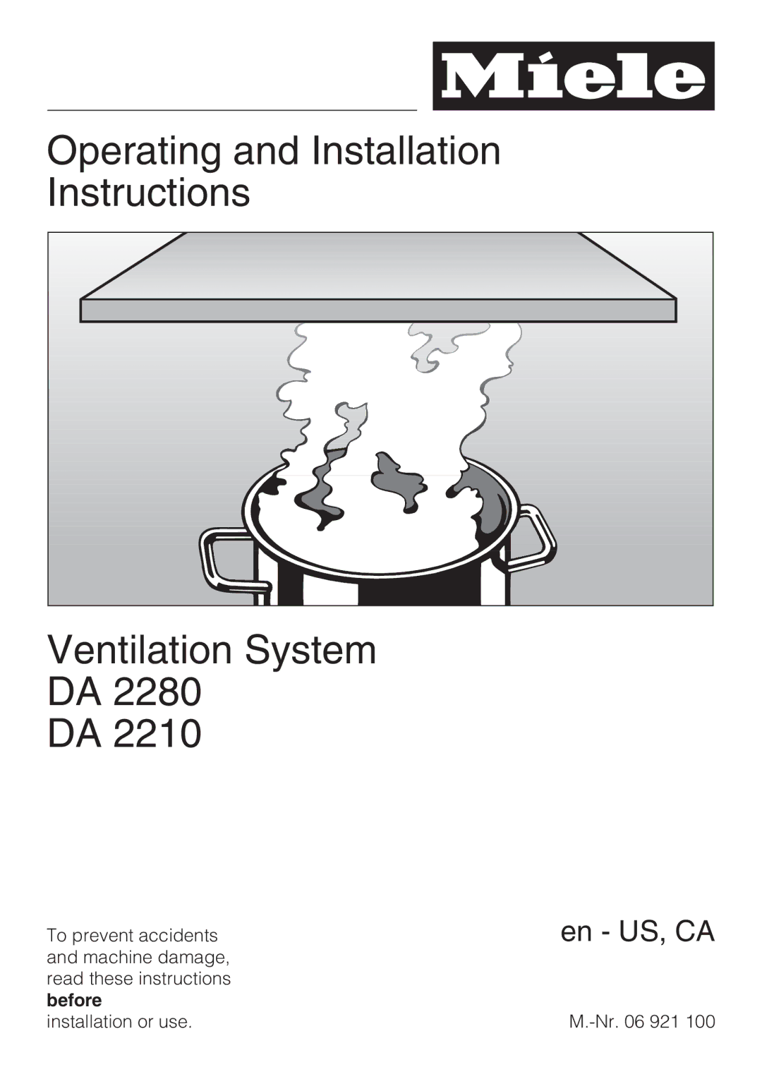 Miele DA2280, DA2210 installation instructions Operating and Installation Instructions Ventilation System 