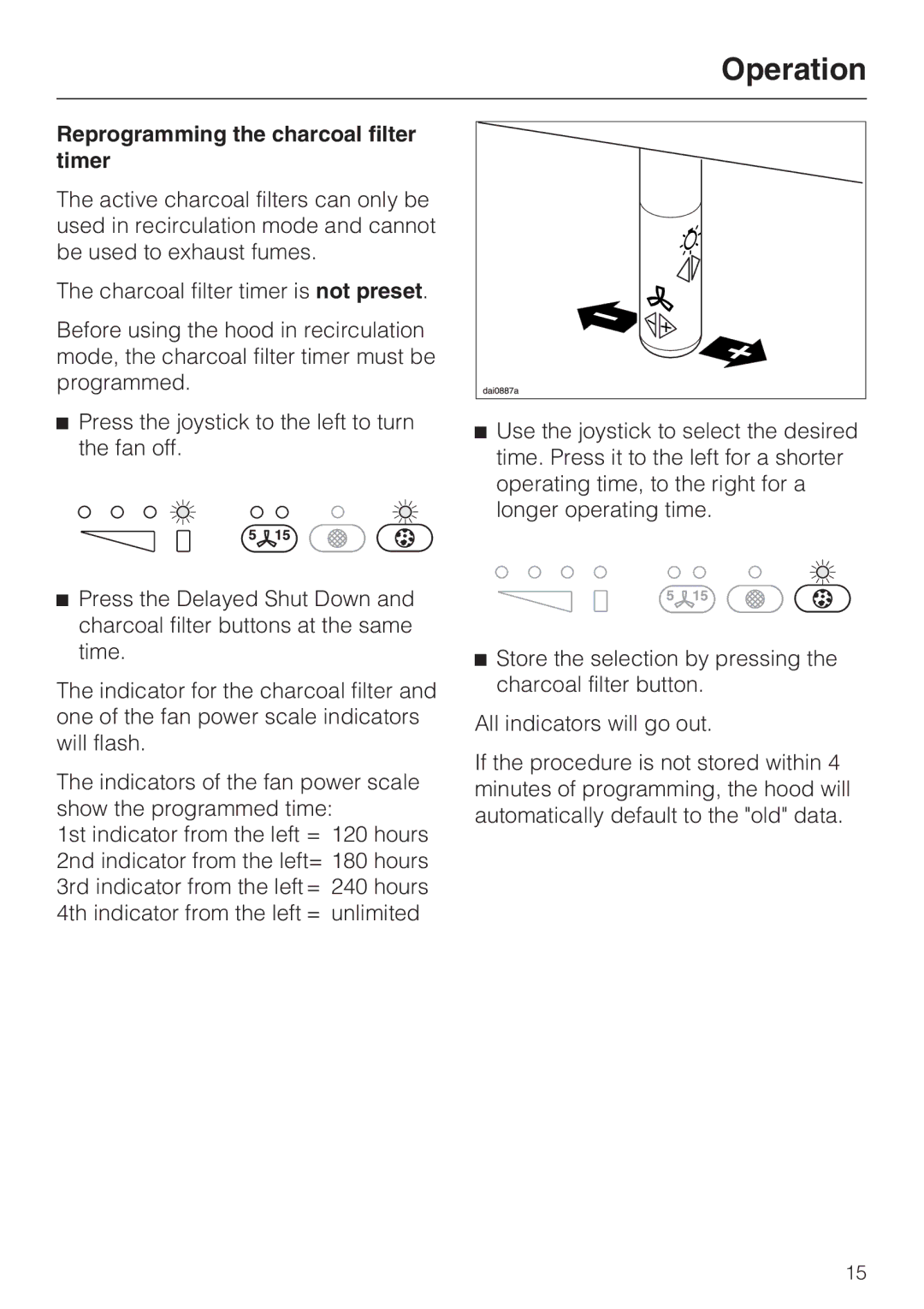 Miele DA2280, DA2210 installation instructions Reprogramming the charcoal filter timer 