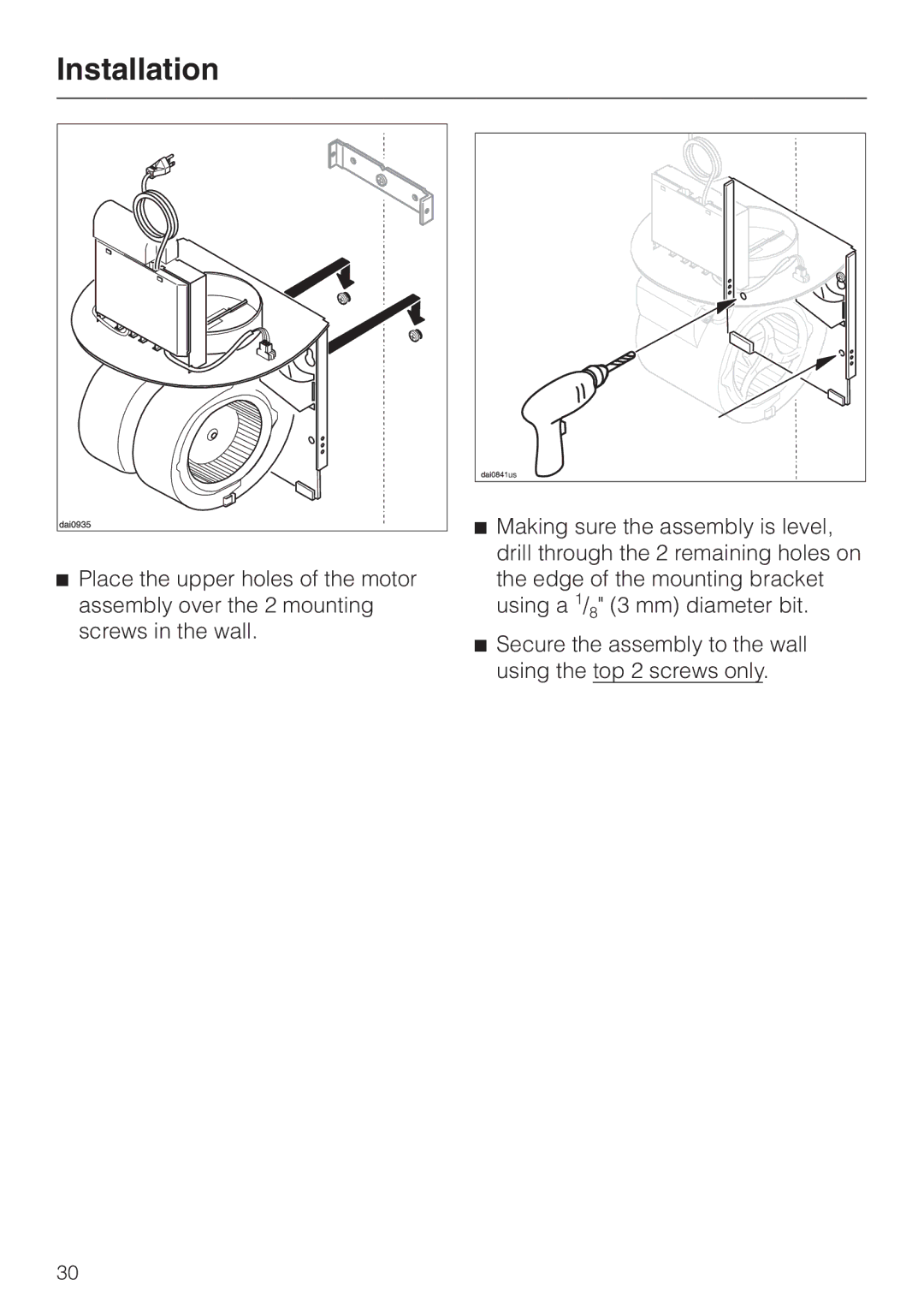 Miele DA239-3 installation instructions Making sure the assembly is level 