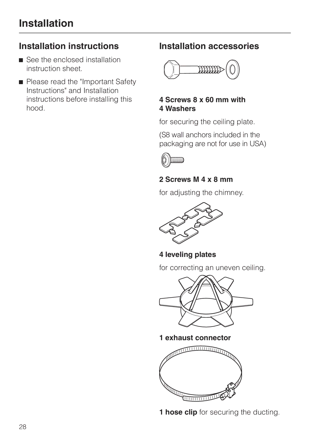 Miele DA250-4 installation instructions Installation instructions, Installation accessories 