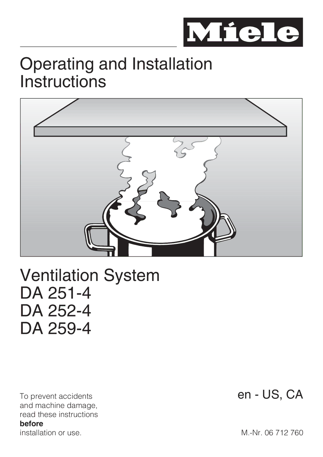 Miele DA259-4, DA251-4, DA252-4 installation instructions Operating and Installation Instructions Ventilation System 