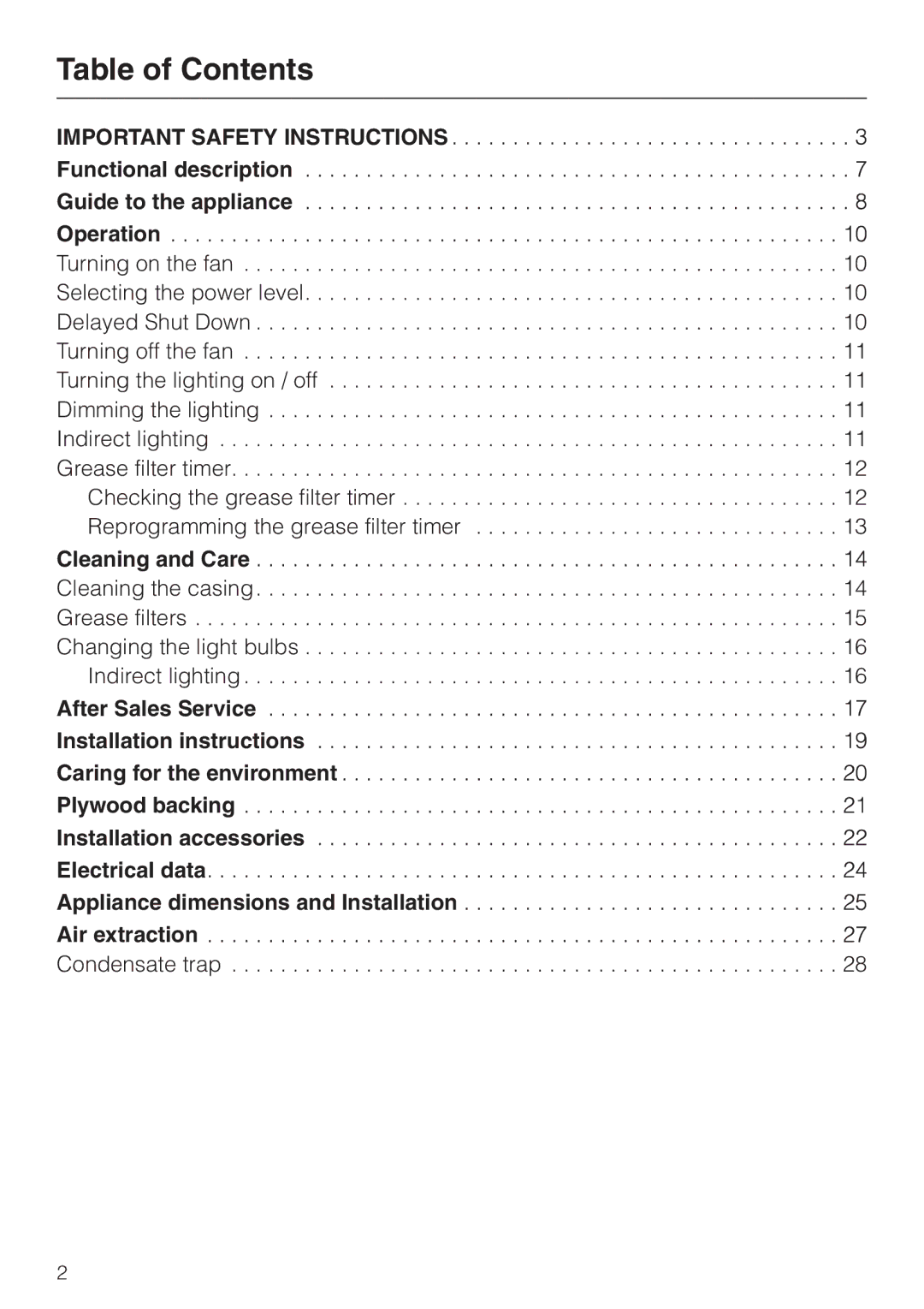 Miele DA 251, DA259-3, DA252-3 installation instructions Table of Contents 