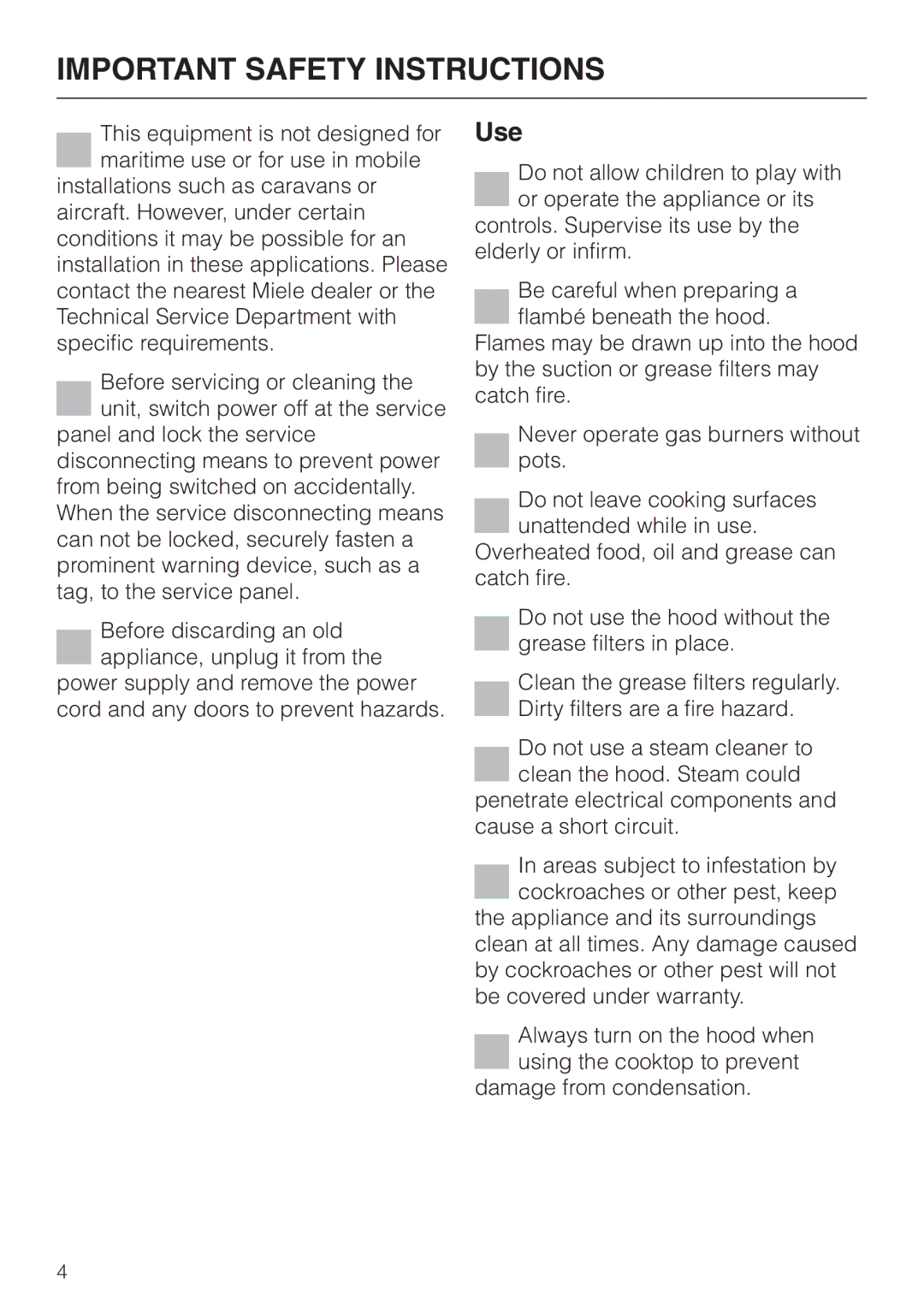 Miele DA252-3, DA259-3, DA 251 installation instructions Use 