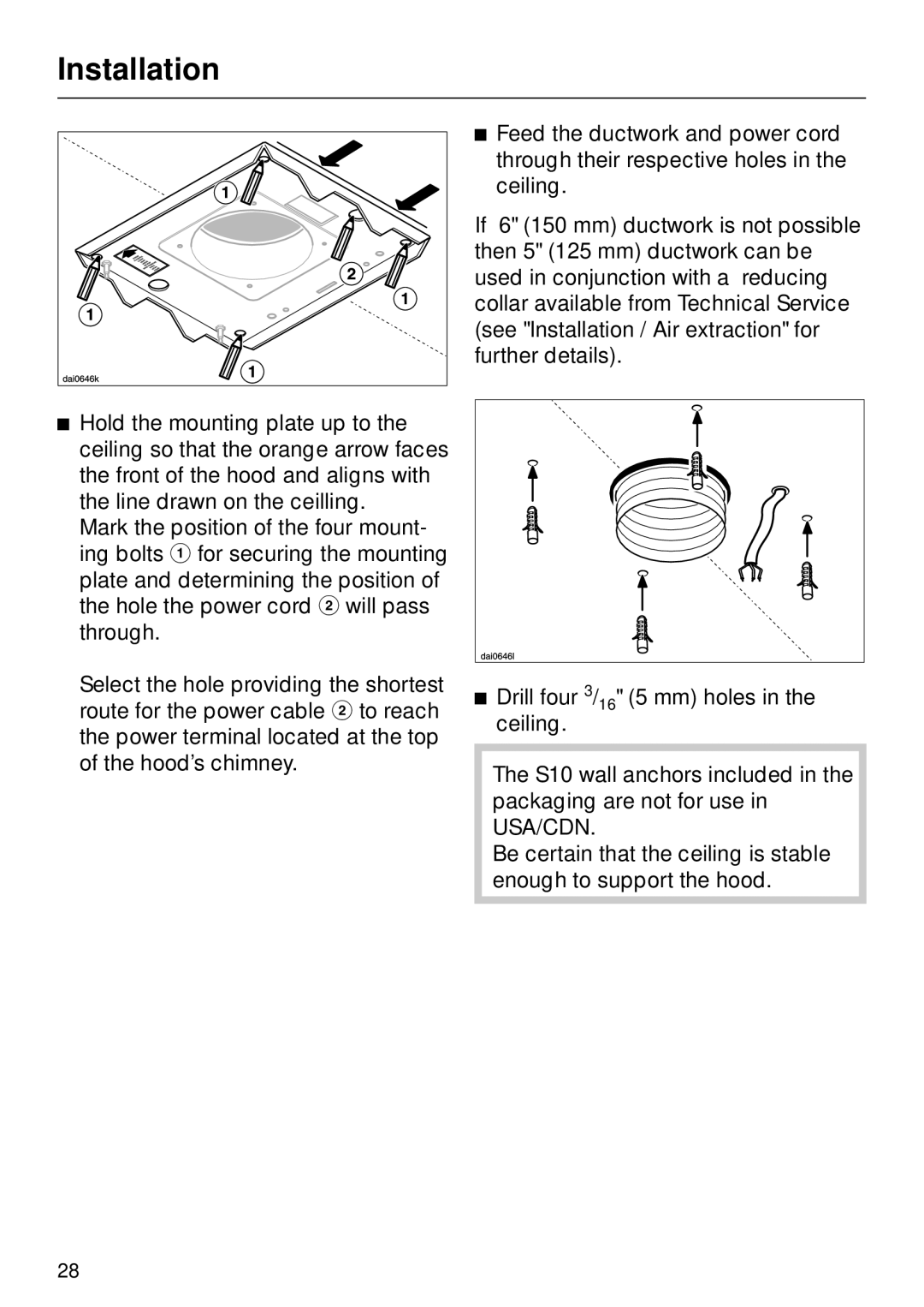 Miele DA270 installation instructions Installation 