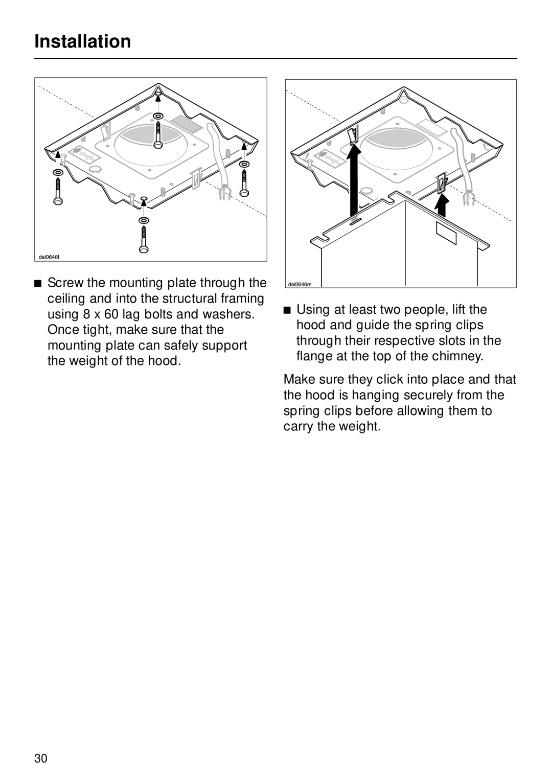 Miele DA270 installation instructions Installation 