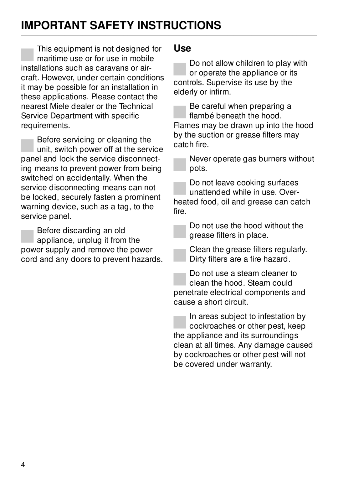 Miele DA270 installation instructions Use 