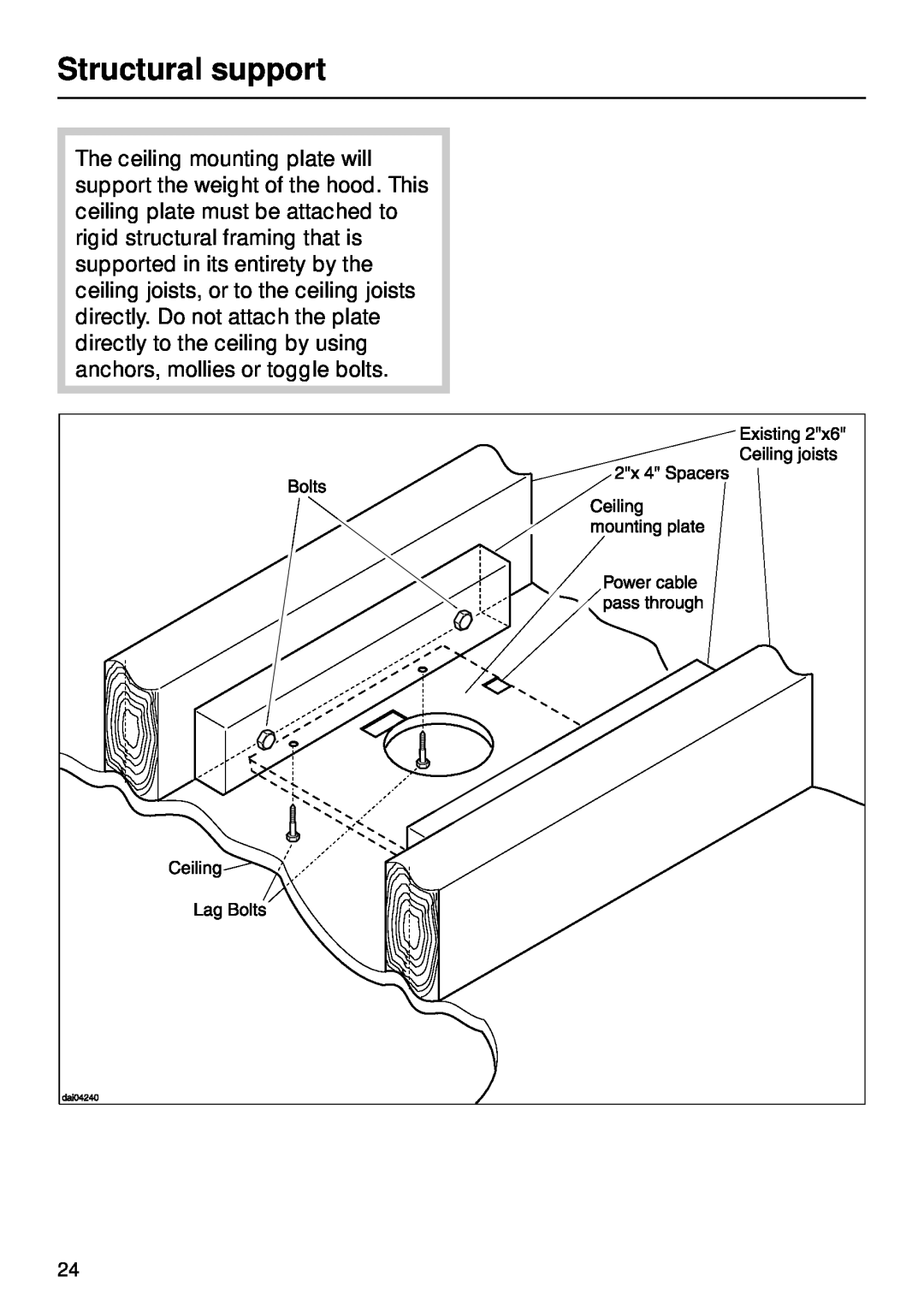Miele DA270 installation instructions Structural support 