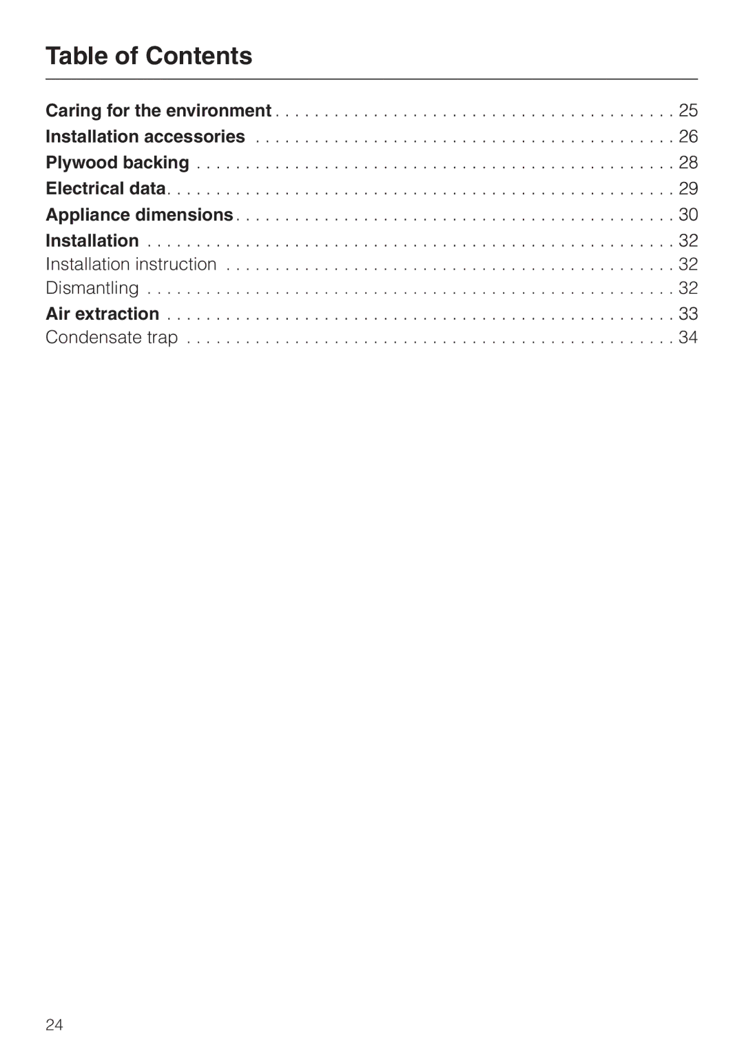 Miele DA279-3 installation instructions Table of Contents, Air extraction 