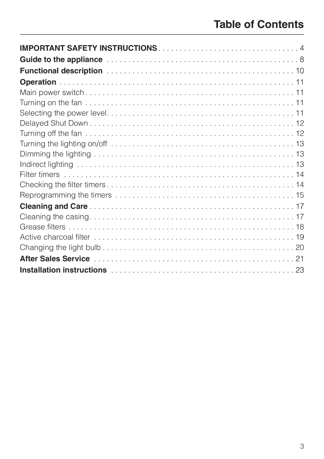 Miele DA279-3 installation instructions Table of Contents 