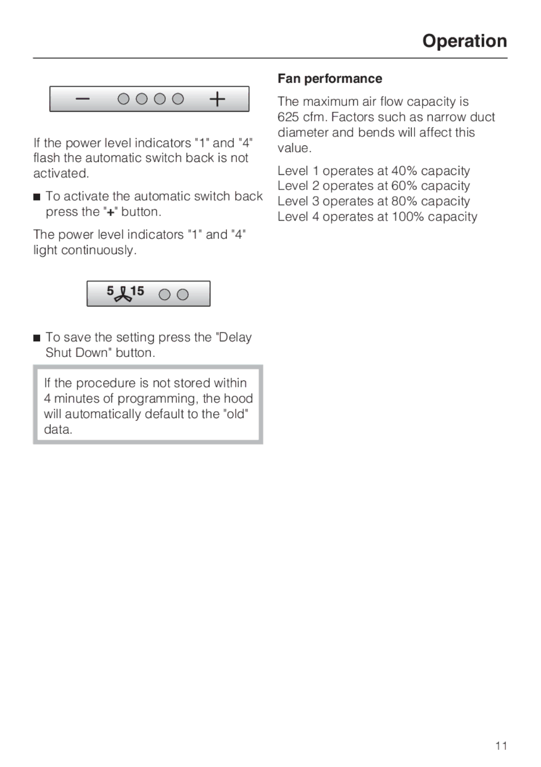 Miele DA289-4 installation instructions Fan performance 