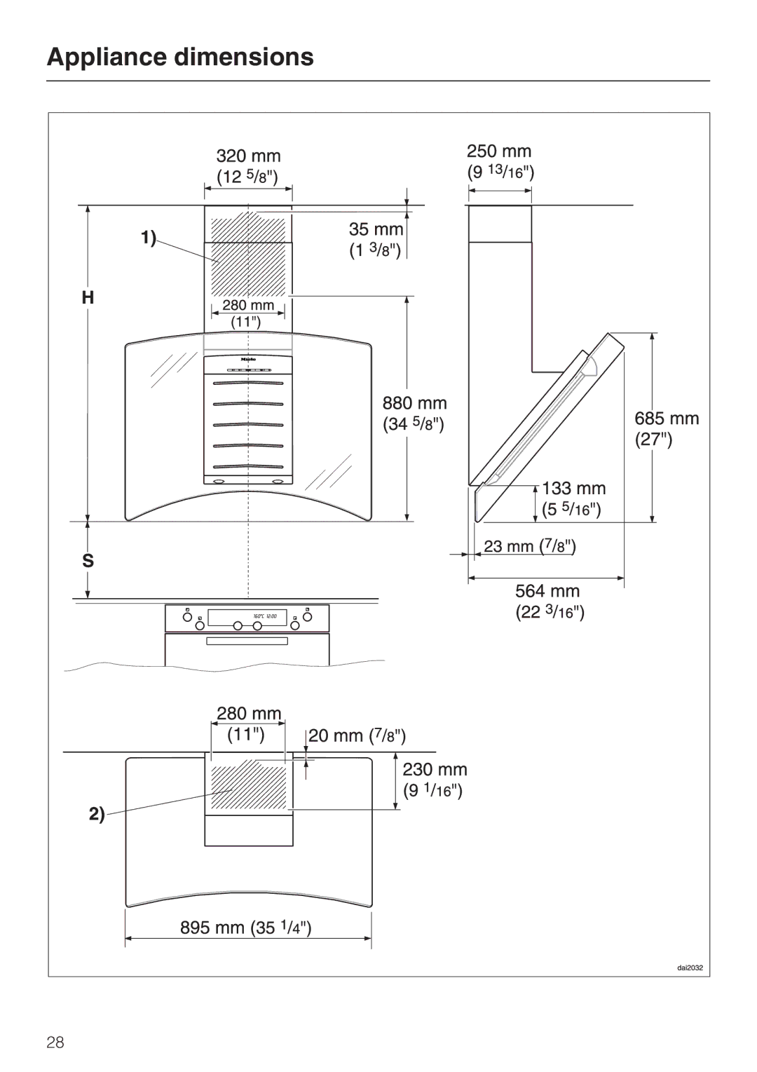 Miele DA289-4 installation instructions Appliance dimensions 