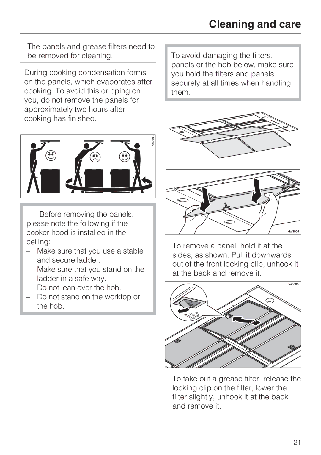 Miele DA2900EXT installation instructions Cleaning and care 