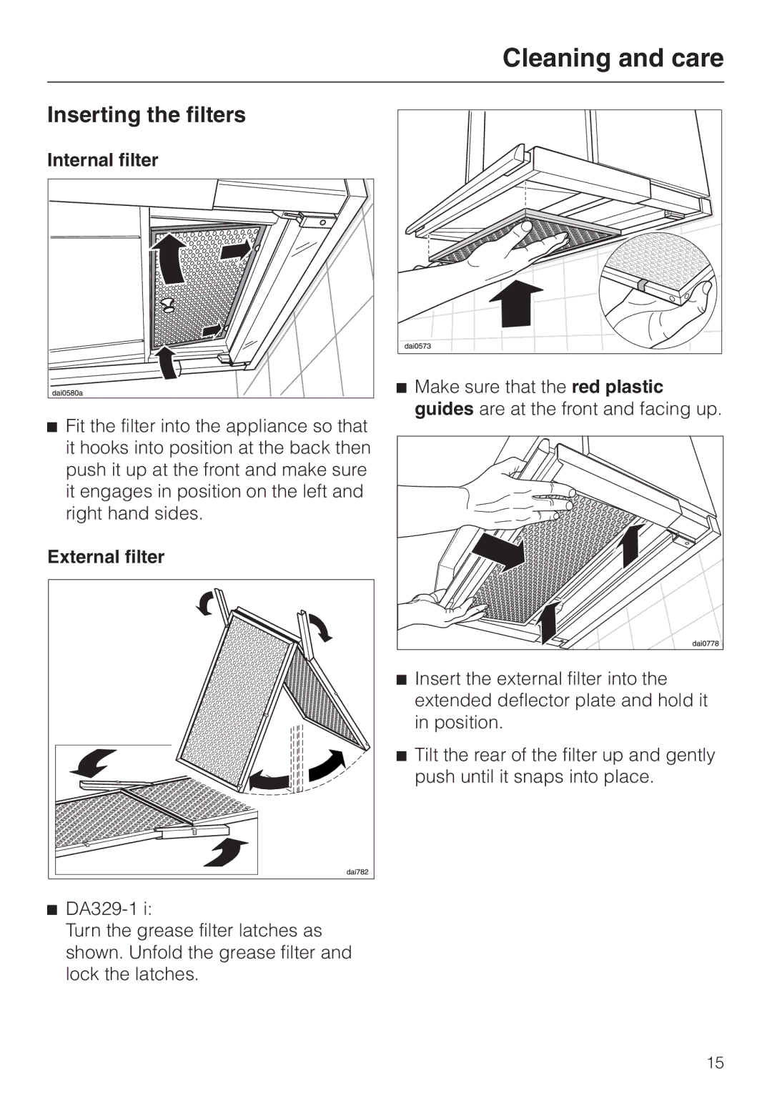 Miele DA329-1I, DA326-1I installation instructions Inserting the filters 