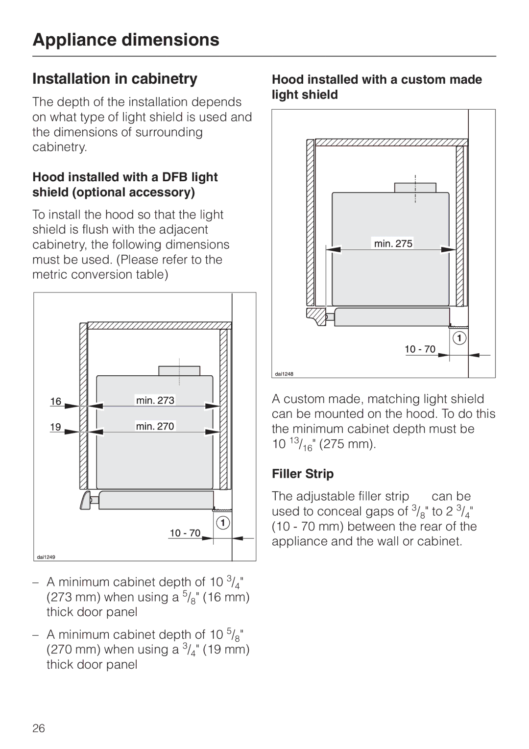 Miele DA326-1I, DA329-1I installation instructions Installation in cabinetry, Filler Strip a 