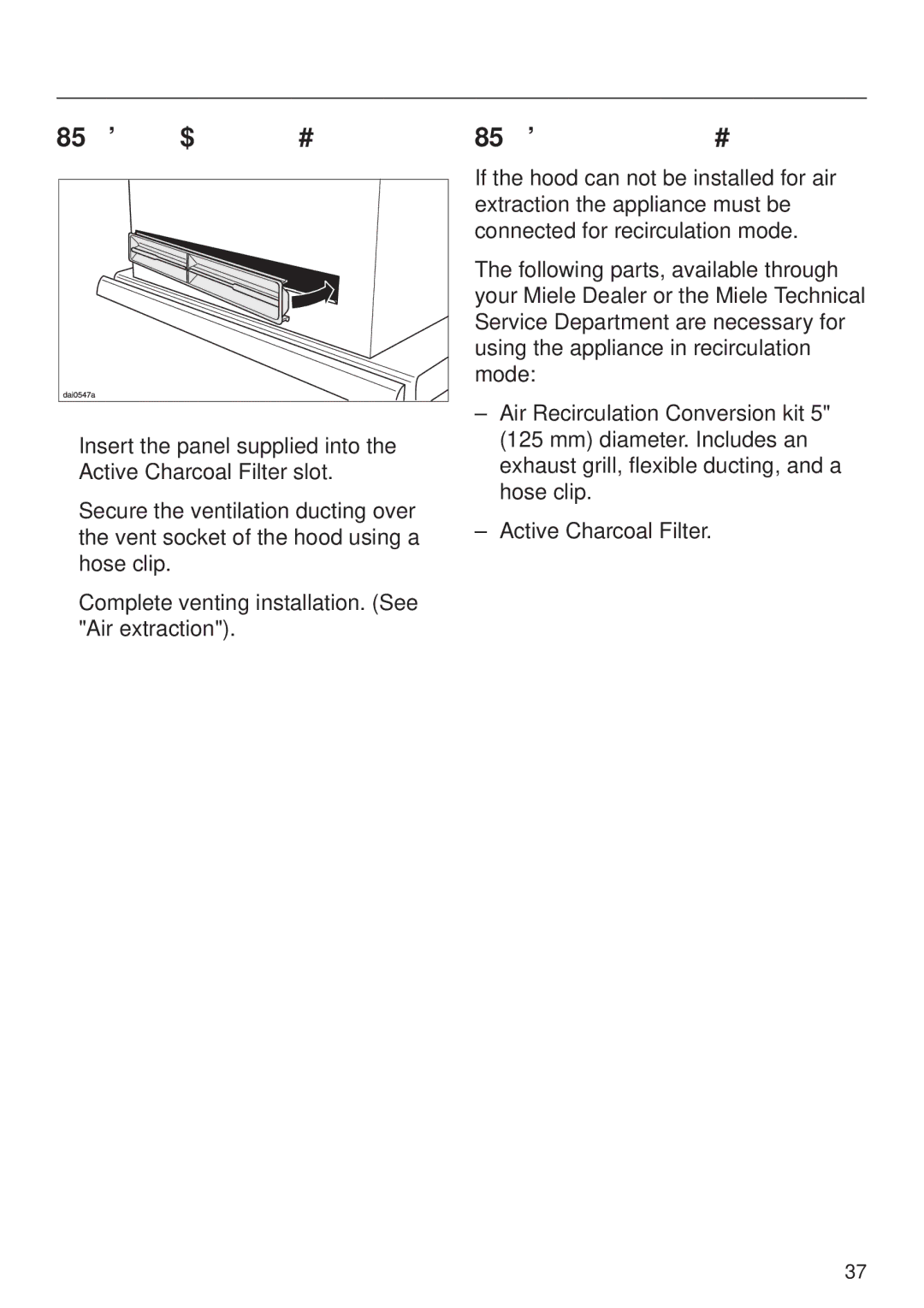 Miele DA329-1I, DA326-1I installation instructions 13 a. Air extraction mode, 13 b. Recirculation mode 