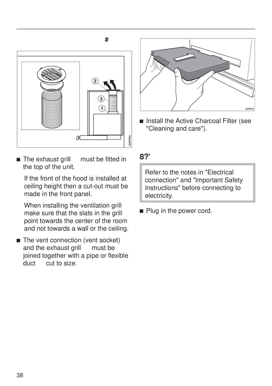 Miele DA326-1I, DA329-1I installation instructions Electrical connection, Connection for recirculation mode 