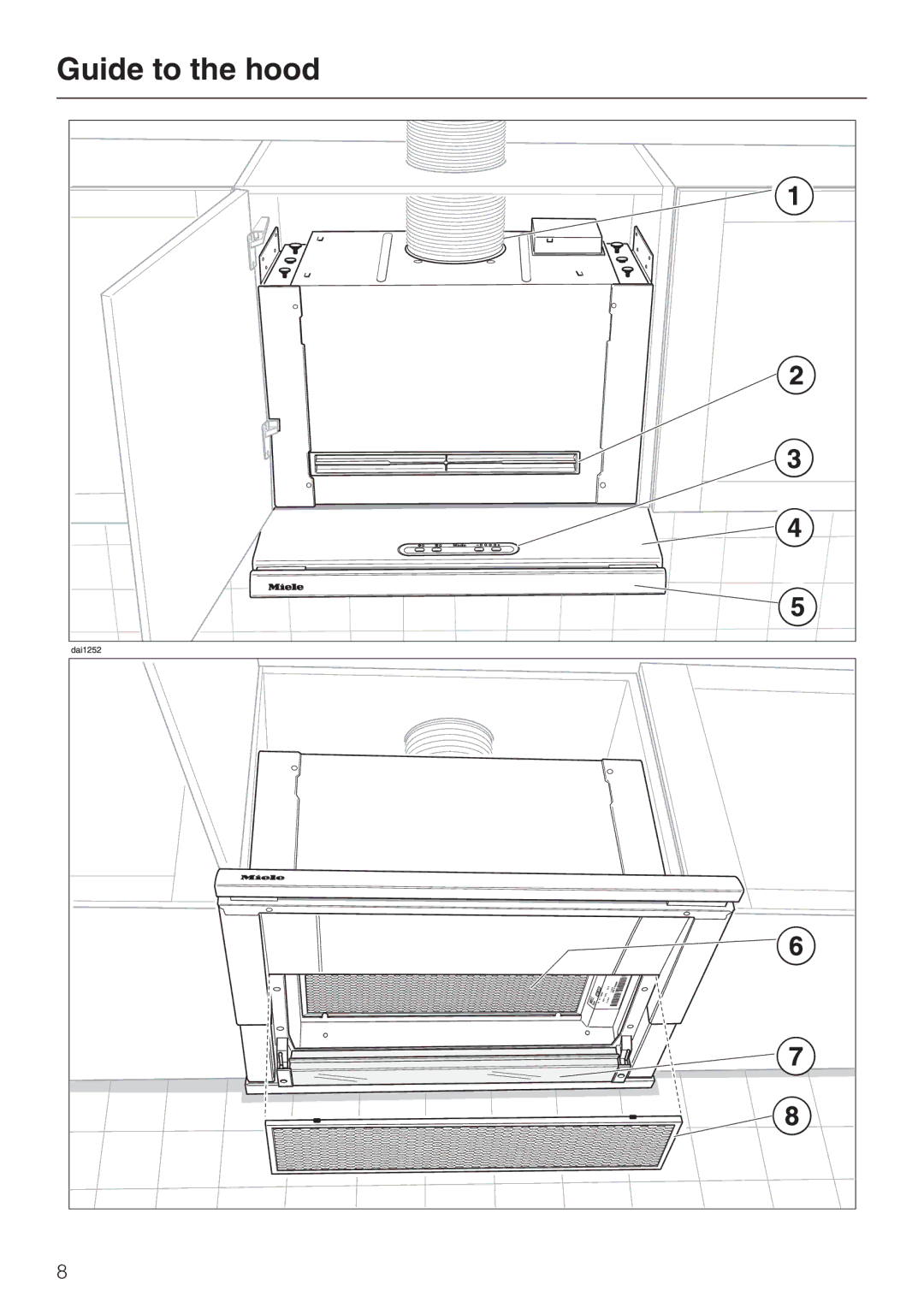 Miele DA326-1I, DA329-1I installation instructions Guide to the hood 