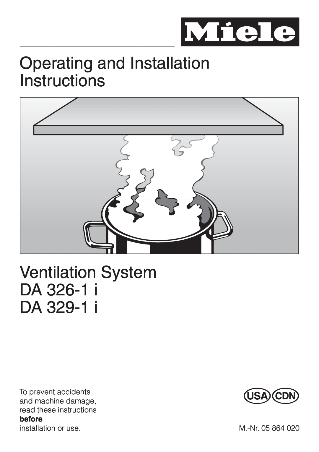 Miele DA329-1I, DA326-1I installation instructions Operating and Installation Instructions, Ventilation System DA DA 