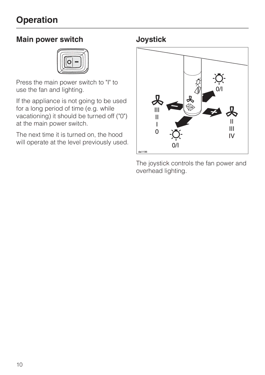 Miele DA362-110 installation instructions Operation, Joystick 