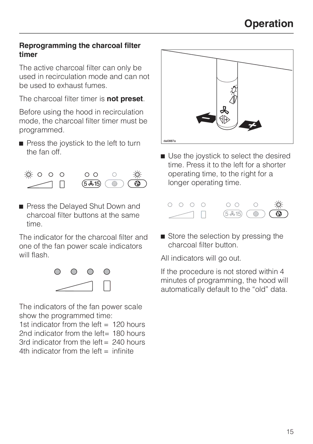 Miele DA362-110 installation instructions Reprogramming the charcoal filter timer 