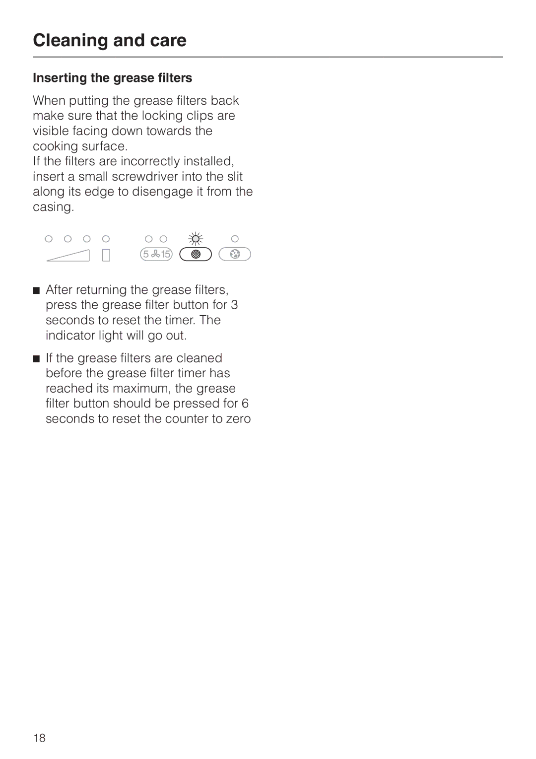 Miele DA362-110 installation instructions Inserting the grease filters 