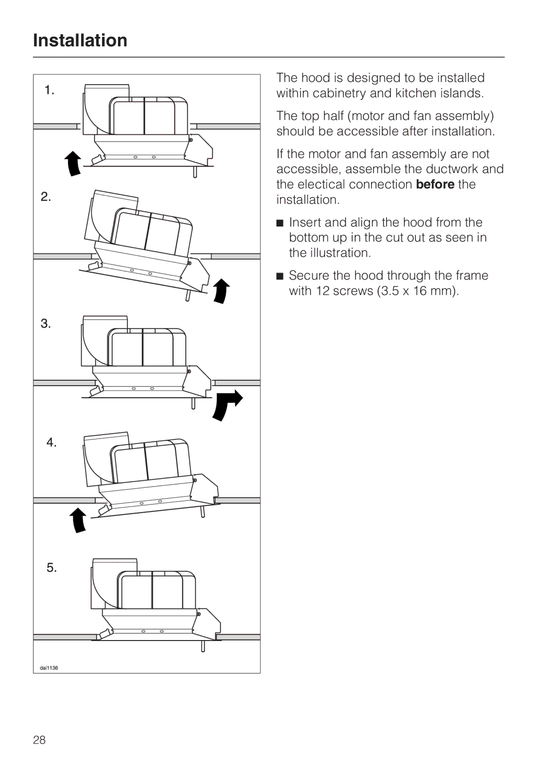 Miele DA362-110 installation instructions Installation 