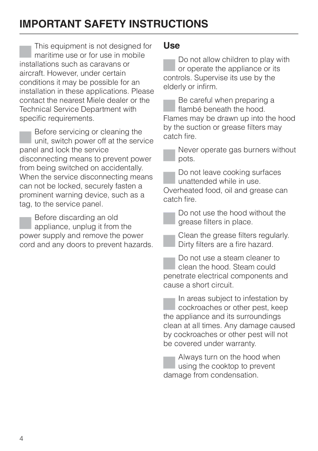 Miele DA362-110 installation instructions Use 