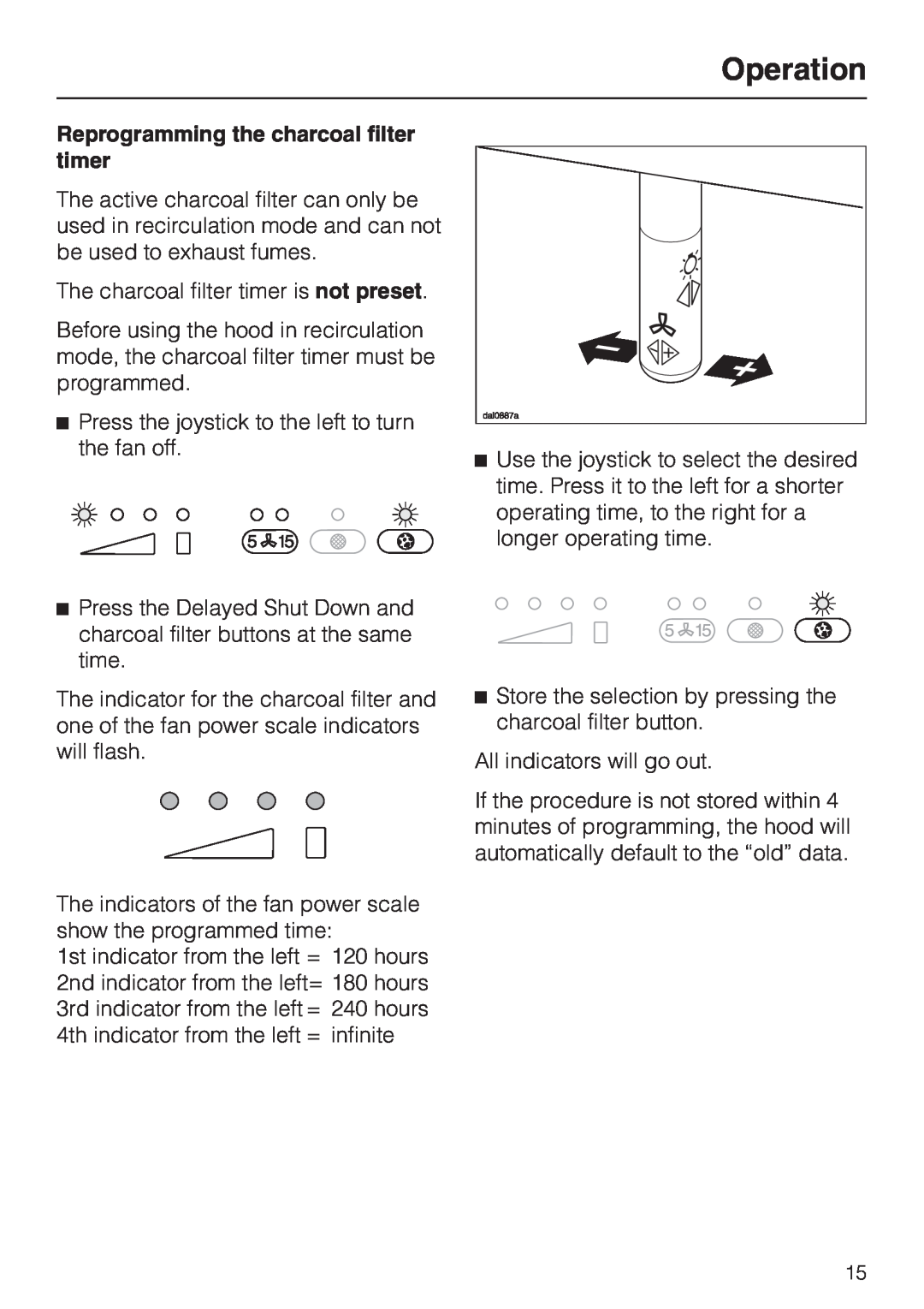 Miele DA362-110 installation instructions Reprogramming the charcoal filter timer, Operation 