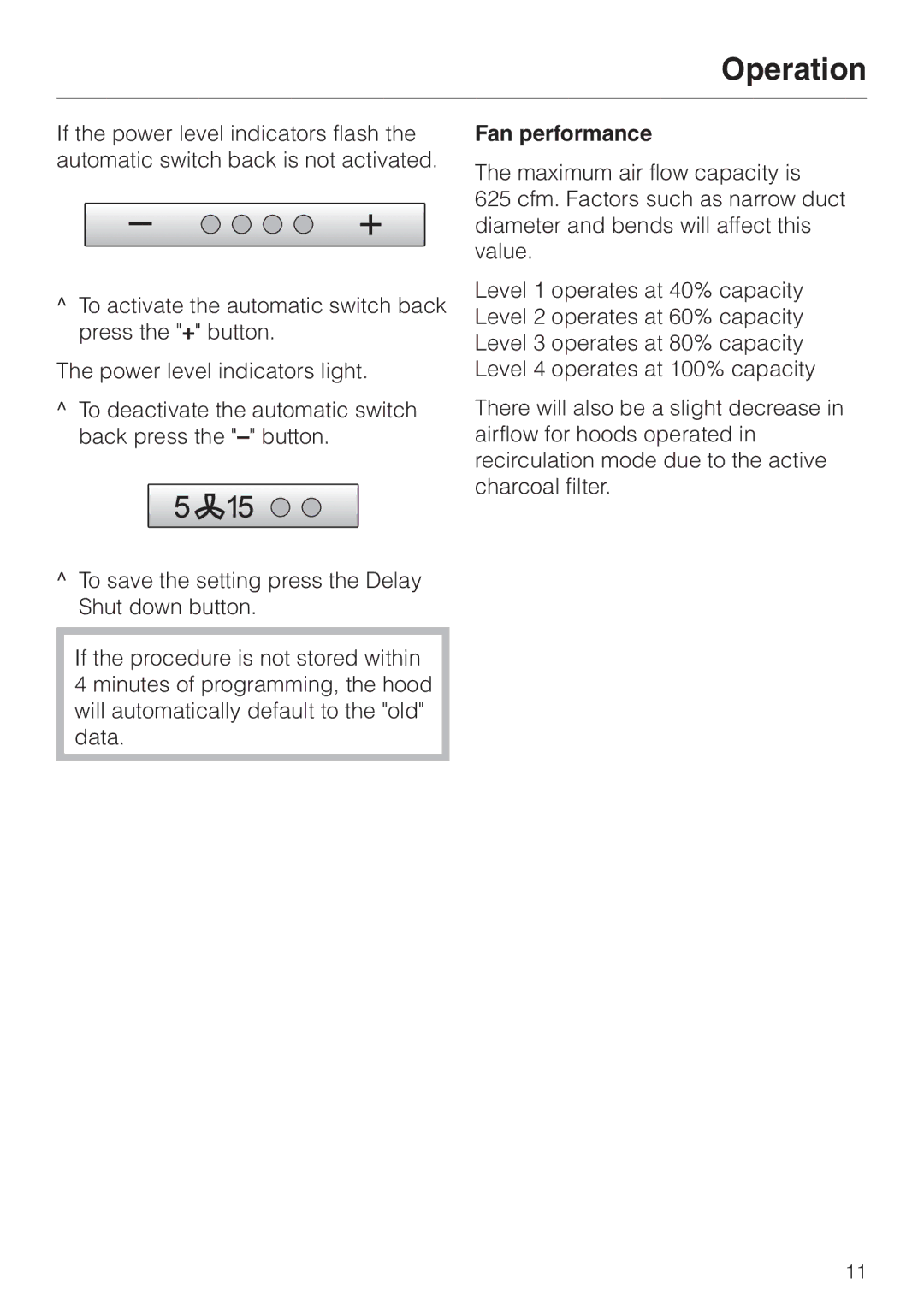 Miele DA403 installation instructions Fan performance 