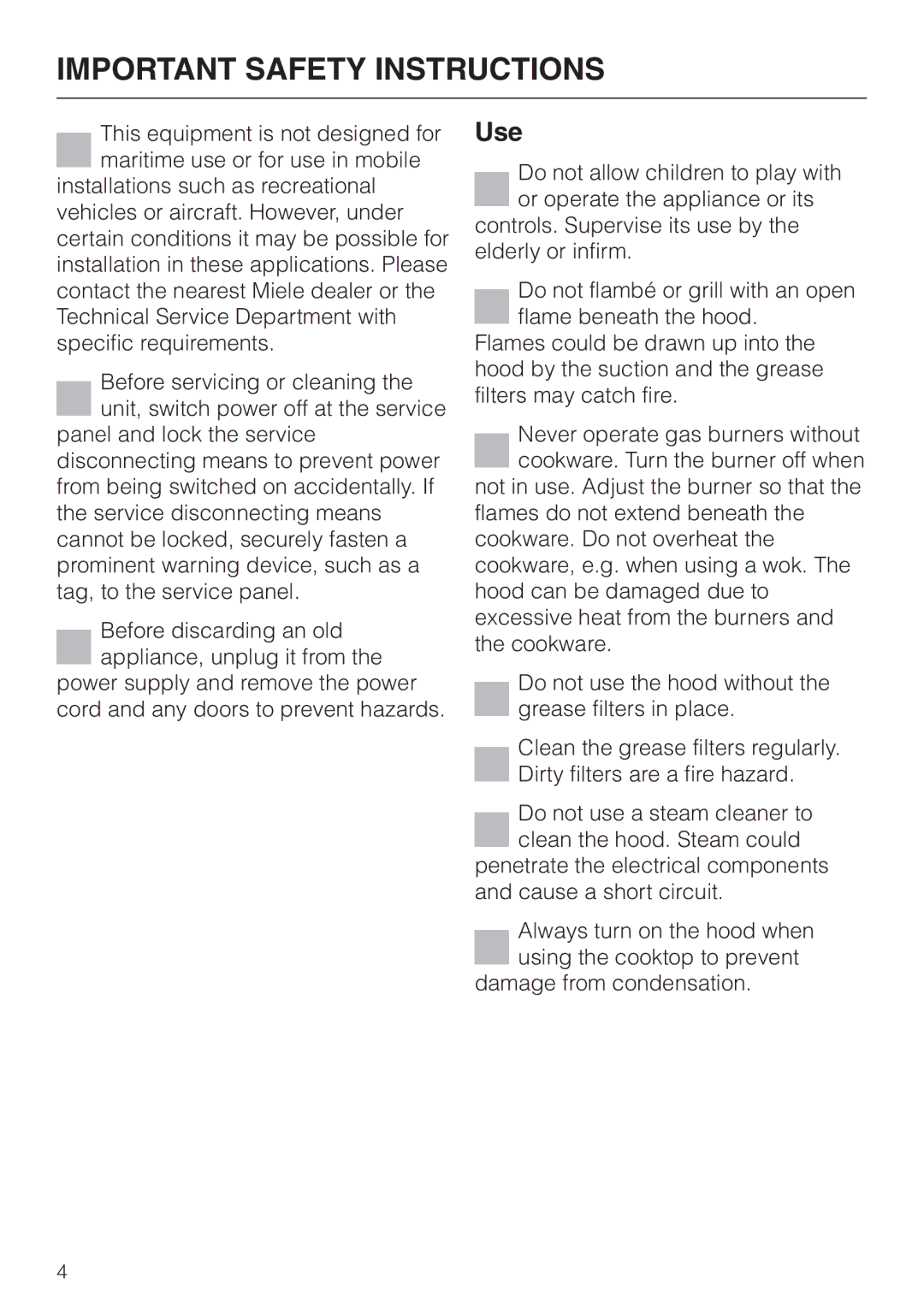 Miele DA403 installation instructions Use 