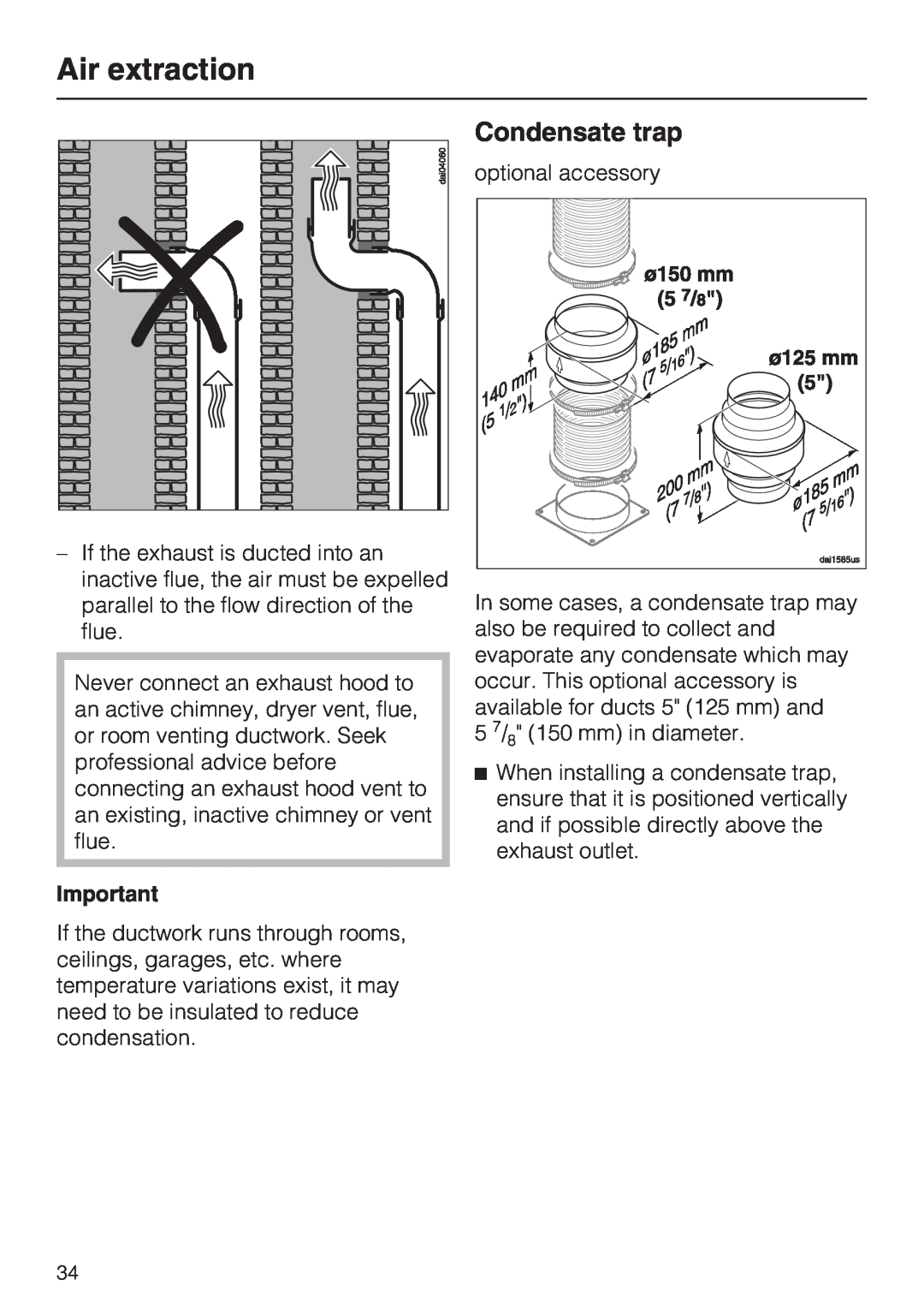 Miele DA408, DA409 installation instructions Condensate trap, Air extraction 