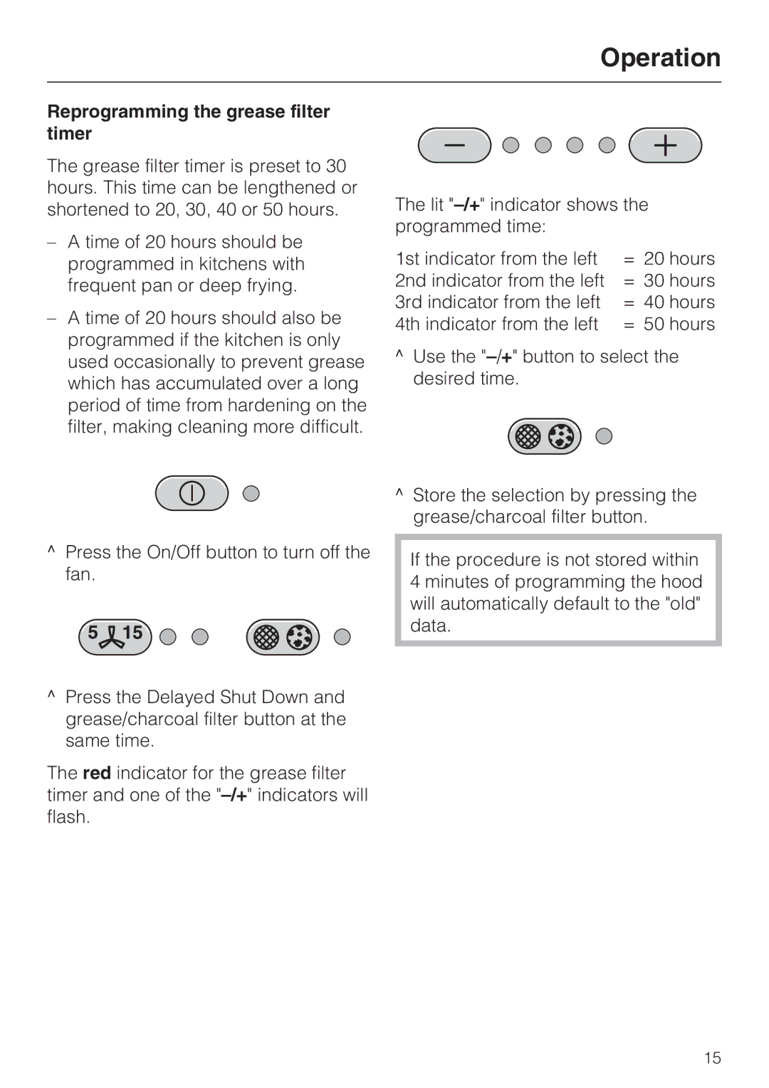 Miele DA5190W installation instructions Reprogramming the grease filter timer 