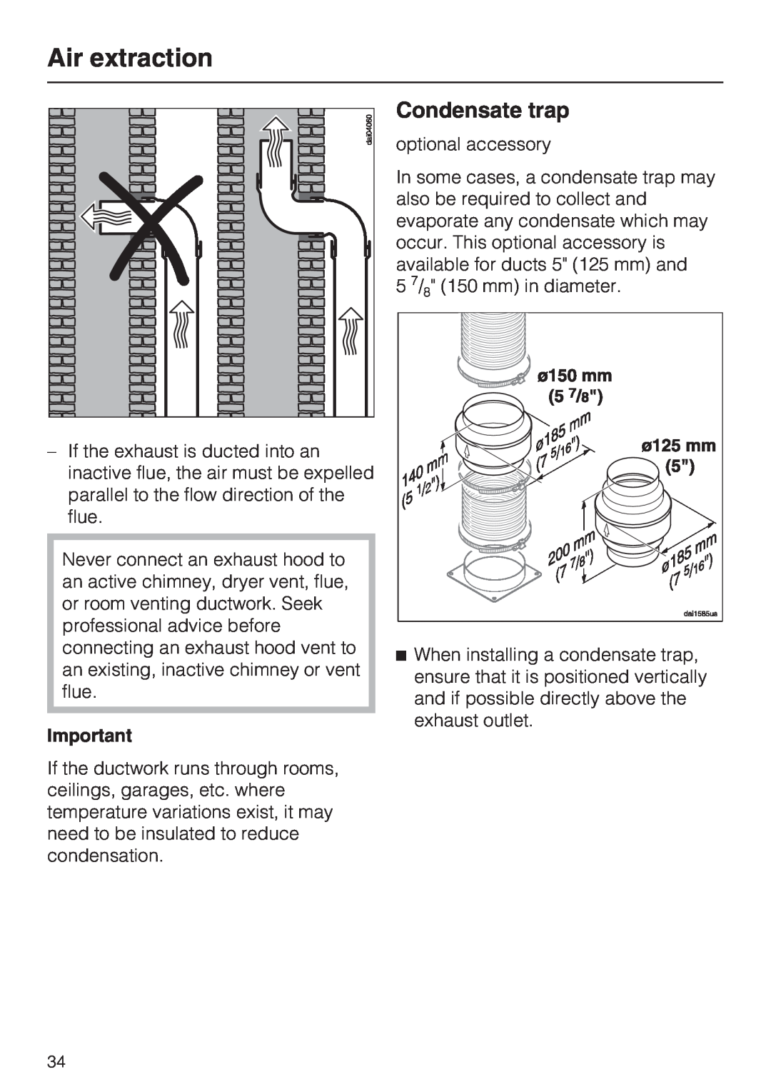 Miele DA5190W installation instructions Condensate trap, Air extraction 