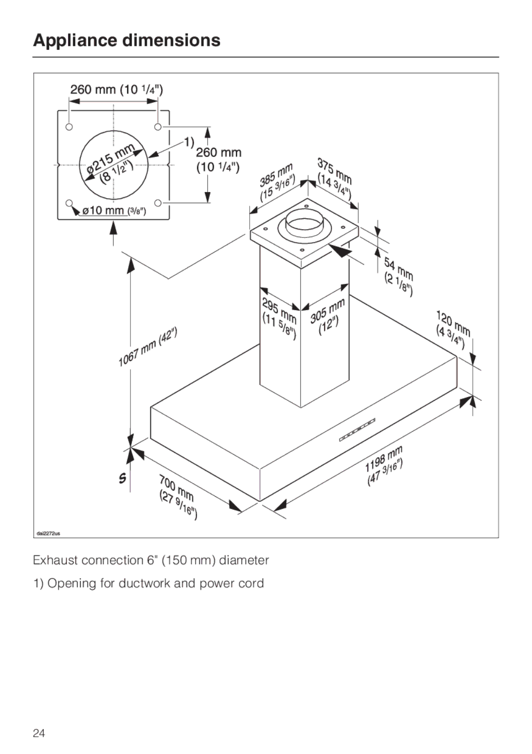 Miele DA5321D installation instructions Appliance dimensions 