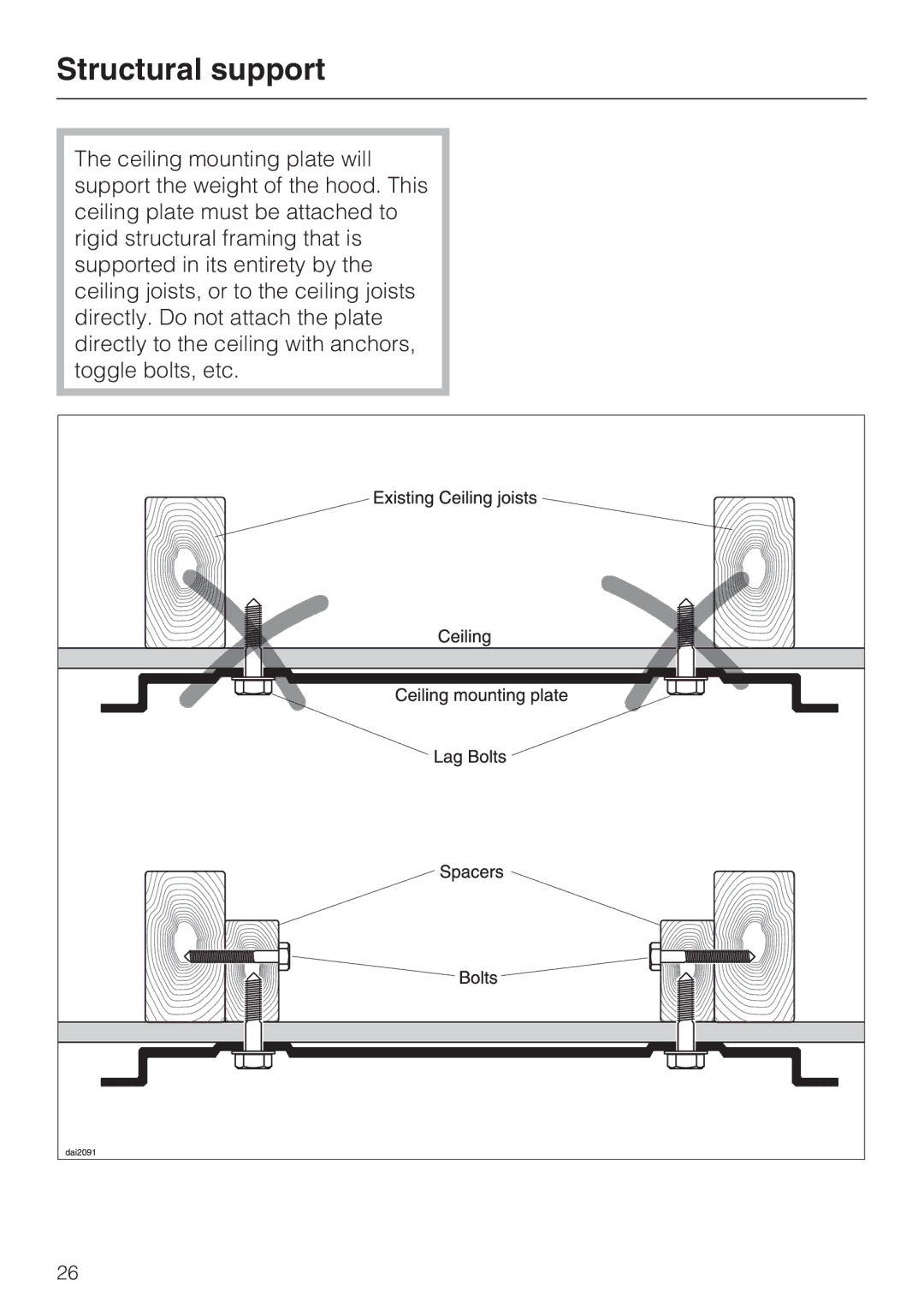 Miele DA5321D installation instructions Structural support 