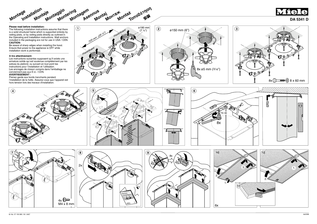 Miele DA5341 installation instructions Asennus, Montaj 