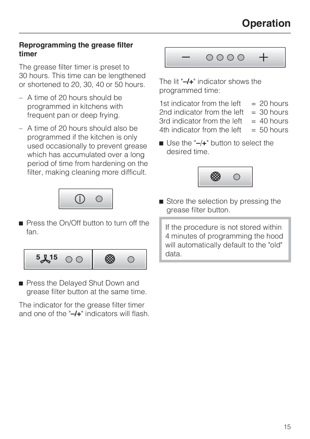 Miele DA5341D installation instructions Reprogramming the grease filter timer 