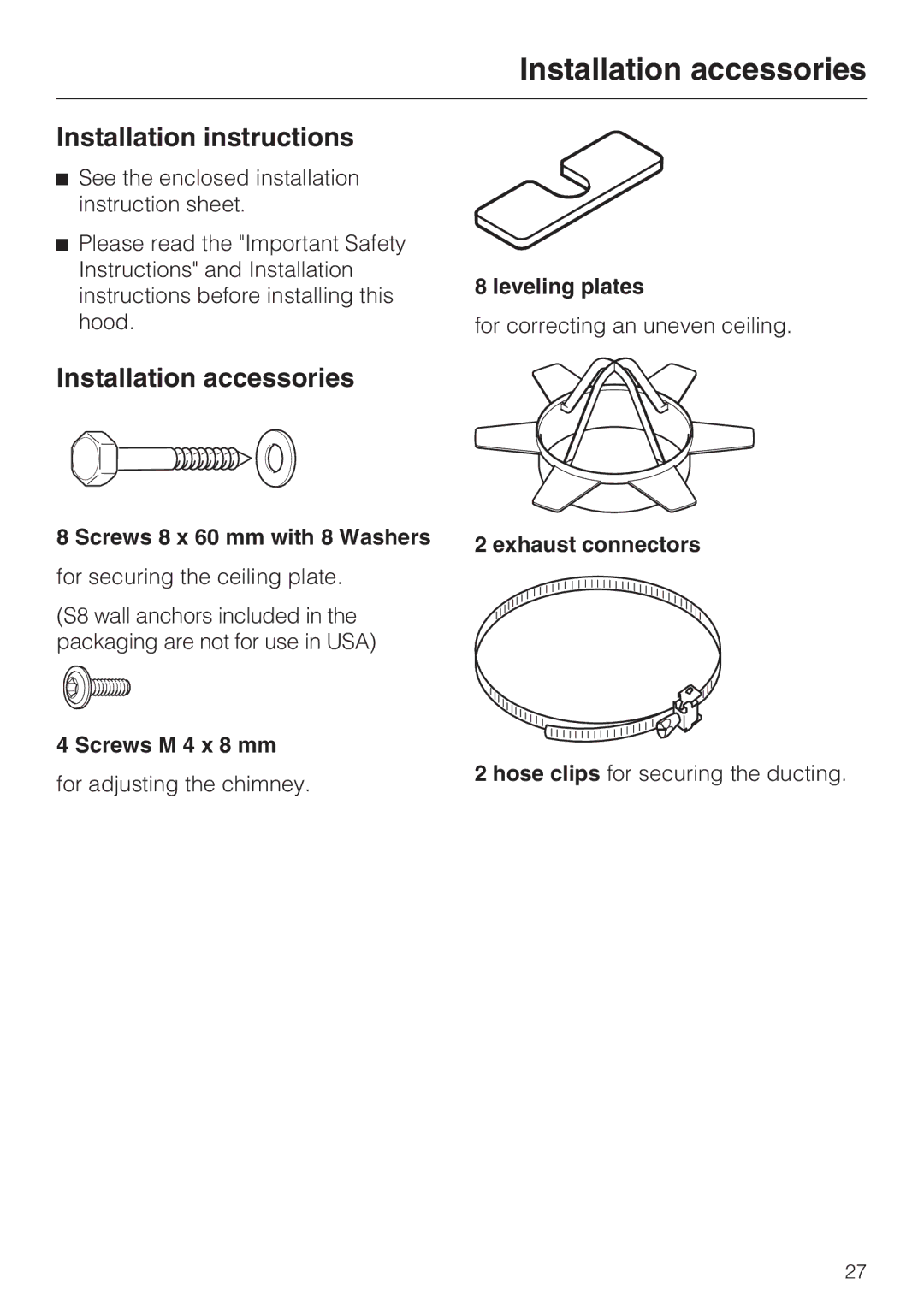 Miele DA5341D installation instructions Installation accessories, Installation instructions 