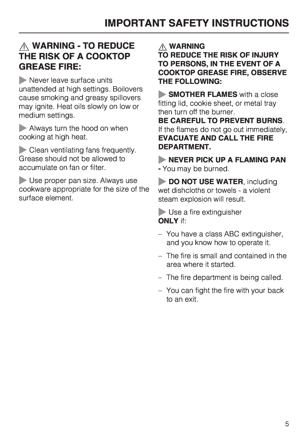 Miele DA5341D installation instructions Important Safety Instructions, Evacuate And Call The Fire Department 