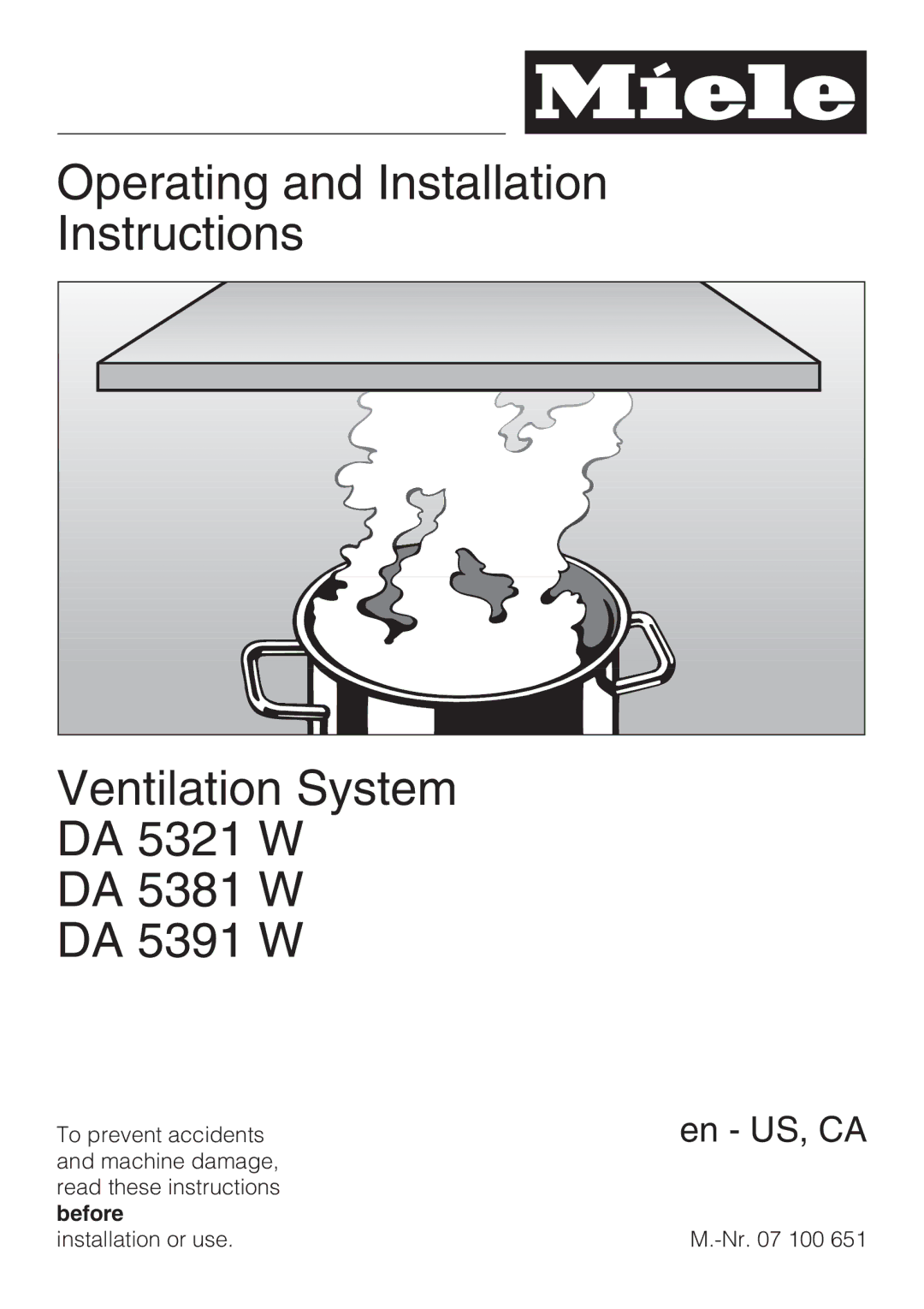 Miele DA5381W, DA5391W, DA5321W installation instructions En US, CA 