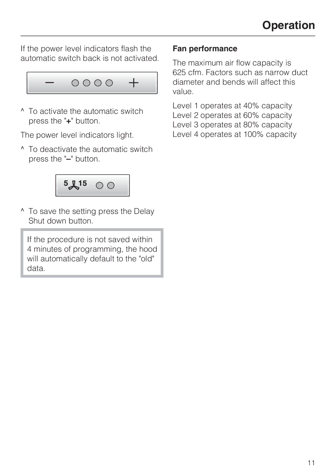 Miele DA5321W, DA5391W, DA5381W installation instructions Fan performance 