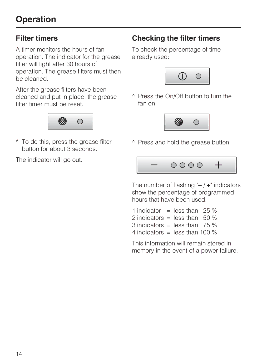 Miele DA5321W, DA5391W, DA5381W installation instructions Filter timers, Checking the filter timers 