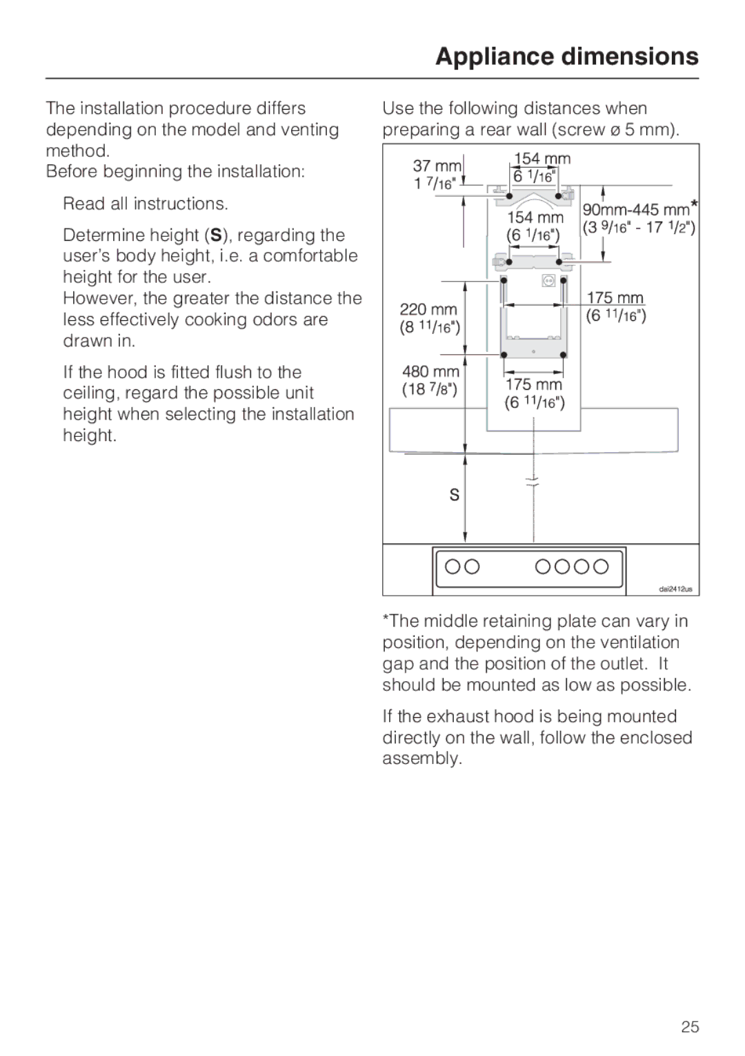 Miele DA5960W, DA5980W, DA5990W installation instructions Appliance dimensions 